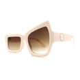 thumbnail image 3 of Womens Asymmetrical Raised Eyebrow Fun Diva Plastic Rectangle Sunglasses Ivory Brown, 3 of 5