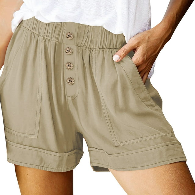 FNFYFH Clearance Womens Workout Loose Fit Solid Color Summer Training Shorts Quick Dry Sport Shorts,Khaki