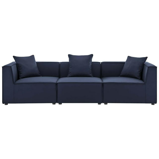 Modway Saybrook Canapé Sectionnel de Patio Extérieur 3 Pcs en Tissu Rembourré, Bleu Marine