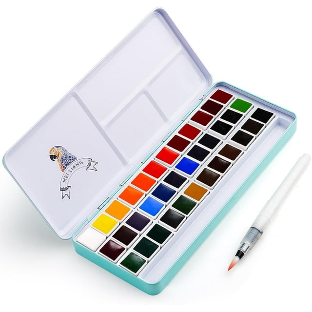 Meiliang Juego de Pinturas de Acuarela, 36 Colores Vivos en Caja de Bolsillo con Anillo de Metal y Pincel de Acuarela, Perfecto para Estudiantes, Adultos, Principiantes, Pinturas Artísticas