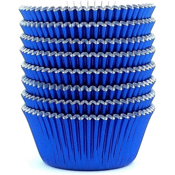 Revestimientos metálicos para cupcakes, papel de aluminio azul marino, vasos de papel para hornear muffins, 198 Uds., bandeja de papel para pasteles a prueba de aceite de papel de aluminio e