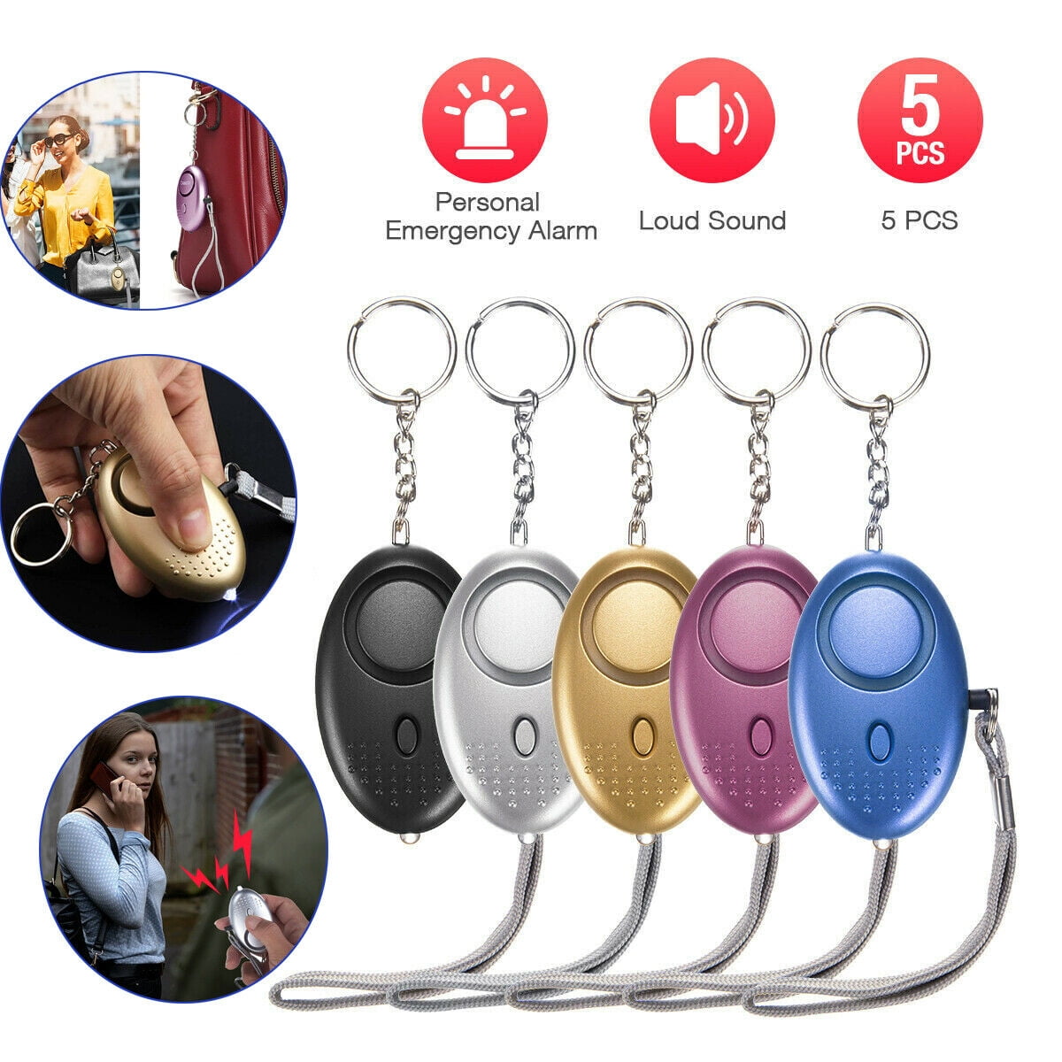 5 Pcs Safe Sound Personal Alarm with LED Personal Safety Emergency Alarms Keychain for Women