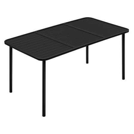 Outdoor Dining Table for 6 Person, Rectangular Slatted Metal Patio Table for Deck Garden Lawn Backyard Use, Black