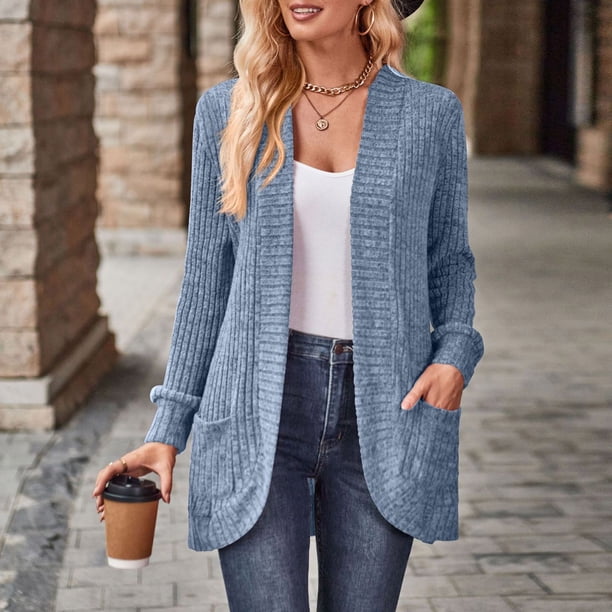 Cárdigan con abertura frontal para mujer, chaqueta holgada de manga larga con bolsillos, informal, a la moda, con CáRdigans