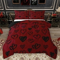 Feelyou Romantic Love Heart Bedding Comforter Set for Girl, Red Cartoon Twin Comforter Sets, Couple Anniversary Theme Reversible Bedding Set, Luxury Bedroom Decor, 2pcs