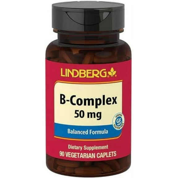 Vitamin B Complex | 50mg | 90 Caplets | With Biotin and Folate | by Lindberg