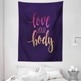 thumbnail image 1 of Fitness Tapestry, Love Your Body Hand Drawn Typography Inspirational Positive Attitude, Wall Hanging for Bedroom Living Room Dorm Decor, 60W X 80L Inches, Dark Purple Pink Peach, by Ambesonne, 1 of 2