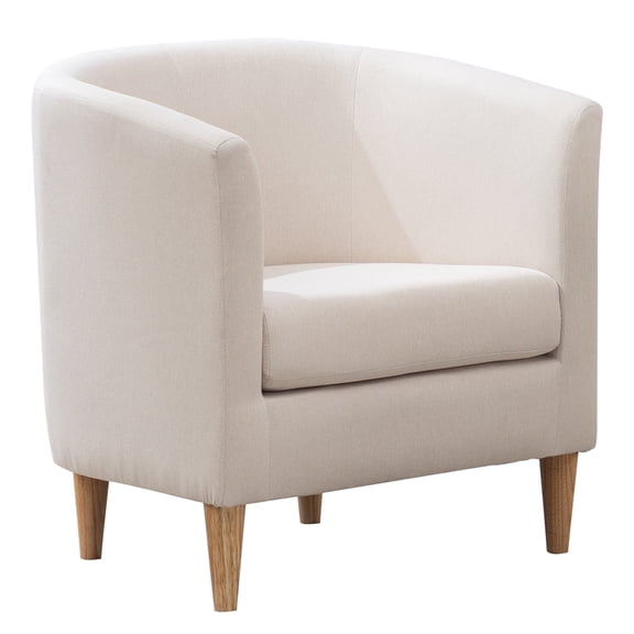 Barrel Accent Chair, Modern Comfy Living Room Chairs with Armrest Reading Chair, Cozy Soft Padded for Small Space Bedroom Reception Room Cafe (1PC, Off-White)