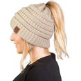 thumbnail image 1 of HSHDLDF Ponytail Messy Bun BeanieTail Women's Beanie Solid Ribbed Hat Cap, 1 of 4