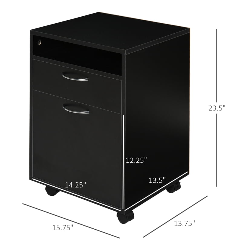 Alvantor Mobile Printer Storage Cabinet with Drawer & Cabinet, Rolling Organizer on Wheels 15.7"W x 13.8"D x 23.6"H Black