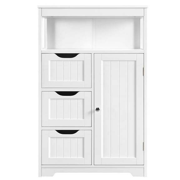 WSSYzyzf Bathroom Floor Cabinet Wooden Storage Organizer with 1 Door and 3 Drawers, Free-Standing Cupboard for Kitchen/Living Room/Bathroom Use,White