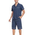 thumbnail image 6 of ANLIQI Men's 100% Cotton Short Sleeve Pajama Sets Button Down Notched Collar Sleepwear Soft Lounge Pjs with Pockets (Heather Navy, M), 6 of 6