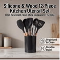thumbnail image 1 of Juego de Utensilios de Cocina de Silicona de 12 Piezas, Set de Espátulas y Cucharas de Cocina Antiadherentes con Mango de Madera, Resistentes al Calor y Libres de BPA, Color Negro Elegante, 1 of 9