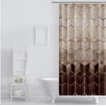 thumbnail image 4 of Ombre Brown Marble Shower Curtain Abstract Geometric Grid Cubic Gold Line, 4 of 5