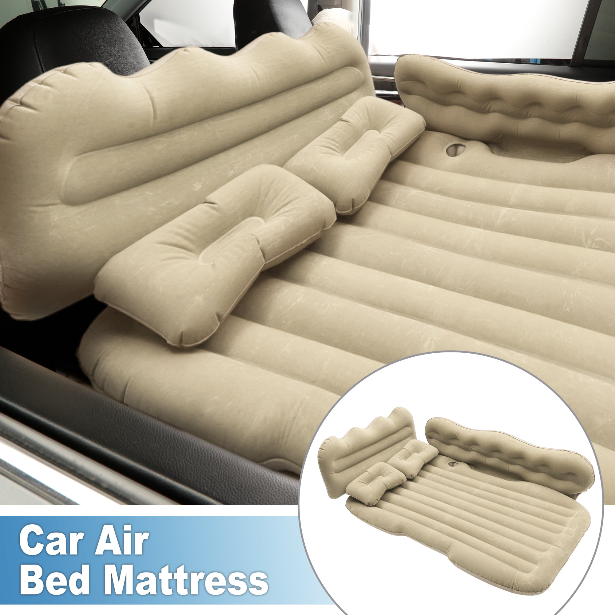 Car Air Mattress Sleeping Mat 50.39"x30.31"x5.91" Back Seat Bed Air Mattress Bed with Pillows Beige