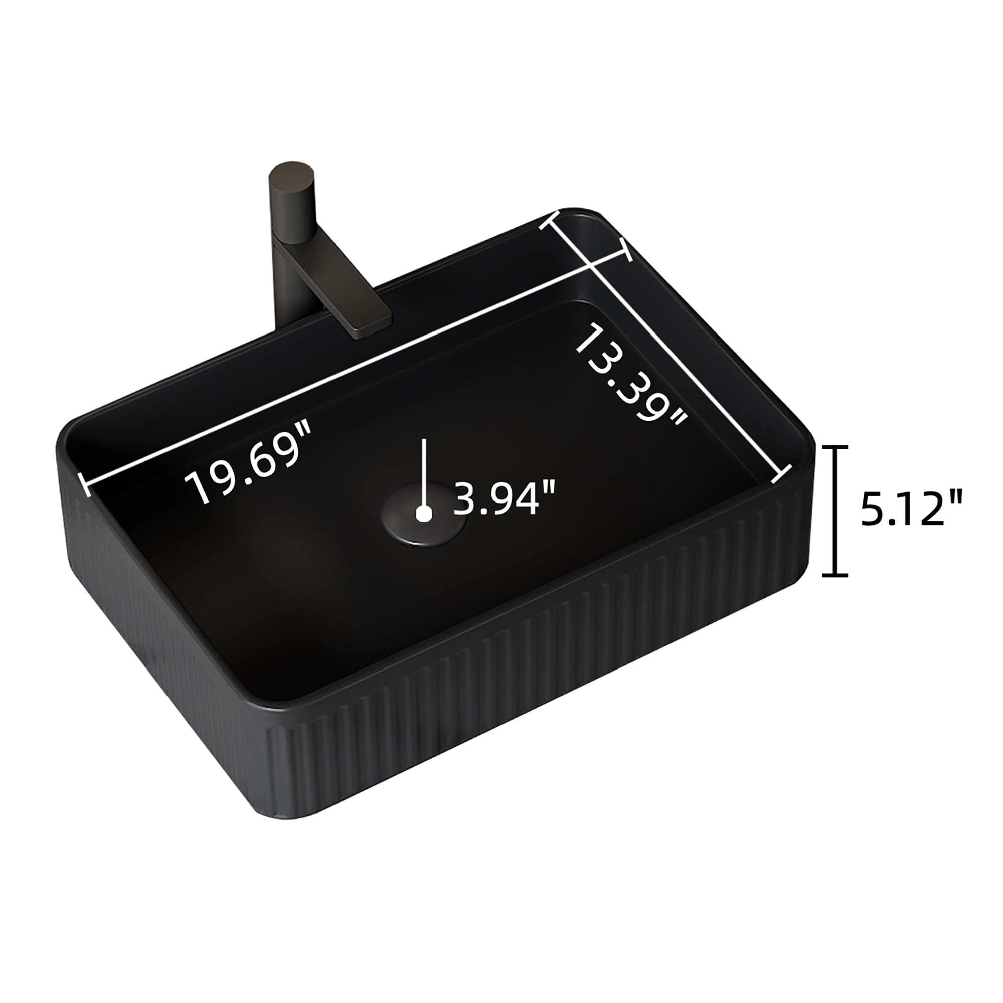 Wohh 20" Rectangular Bathroom Sink Black Ceramic Vessel Vanity Basin with French Stripe Design, 19.69"x13.39"x5.12" Countertop Porcelain Sink for Modern Home & Commercial Use