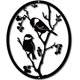 thumbnail image 1 of Pájaros en una pared de metal ovalada y redonda, decoración de árbol, arte de pared de metal con pájaros para jardín, letreros colgantes negros, 1 of 7
