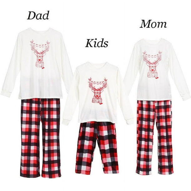 Christmas Family Outfit Set Matching Long Sleeve Blouse + Plaid Long  Trousers Pyjama Set Xmas Sleepwear Holiday Suit for Women Girls Boys 