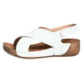 thumbnail image 1 of Bmisegm Sandales pour Femmes d'Été Rétro Unies en Cuir à Talon Compensé Épais à Semelle Épaisse Grande Pointure Sandales pour Femmes d'Été Blanc 9, 1 of 9