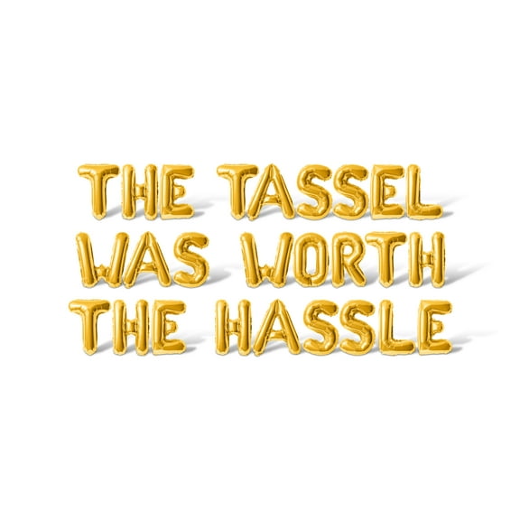 Letter Balloons - THE TASSEL WAS WORTH THE HASSLE 16" Inch Alphabet Letters Foil Mylar Balloon Graduation Day Party Banner (Gold)