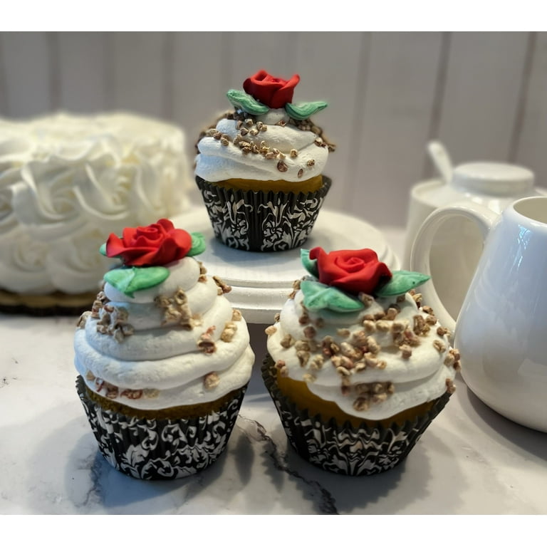 DEZICAKES Fake Cupcake Marzipan Vanilla Red Rose Prop Decoration
