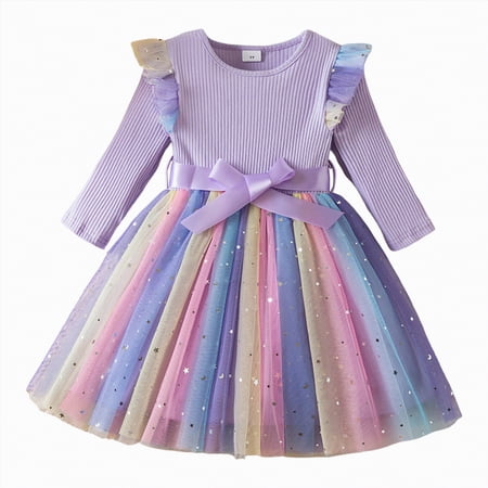 Yindaity Girls Dresses Size 6-7 Girls Ballet Long Sleeve Skirted Leotards with Tutus Skirt Dance Dress Ballerina Outfits(Purple 4-5 Years)