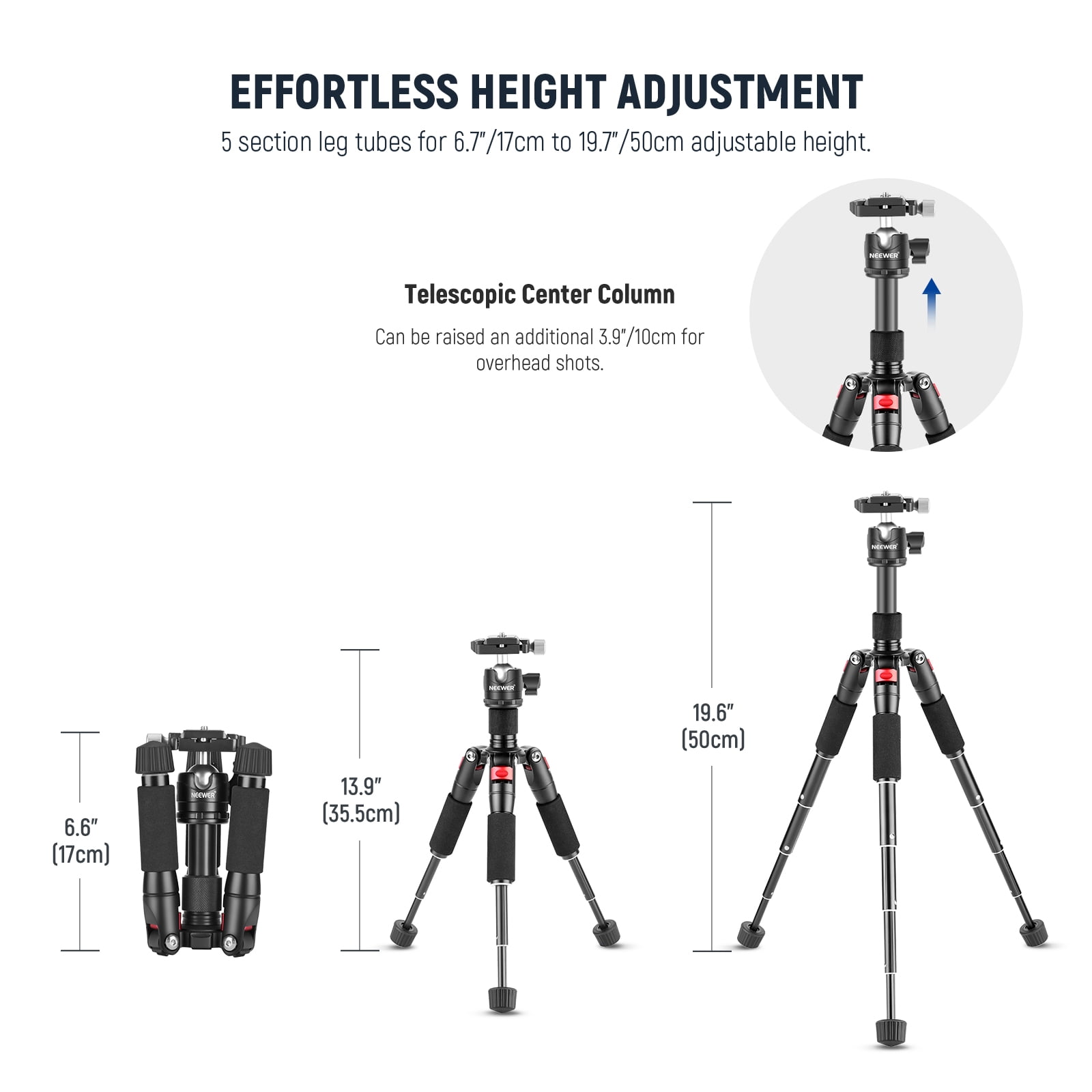 Neewer TP-AAM521 20" Mini Tripod - 360° Ball Head, 11lb Load, w/Quick Shoe Plate, for DSLR/Camcorder