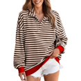 thumbnail image 2 of gbyLJF Women's Quarter Zipper Pullover Top Loose Comfy Casual Striped V-neck Blouse Large Size Color-blocked Long Sleeve Sweater, 2 of 6