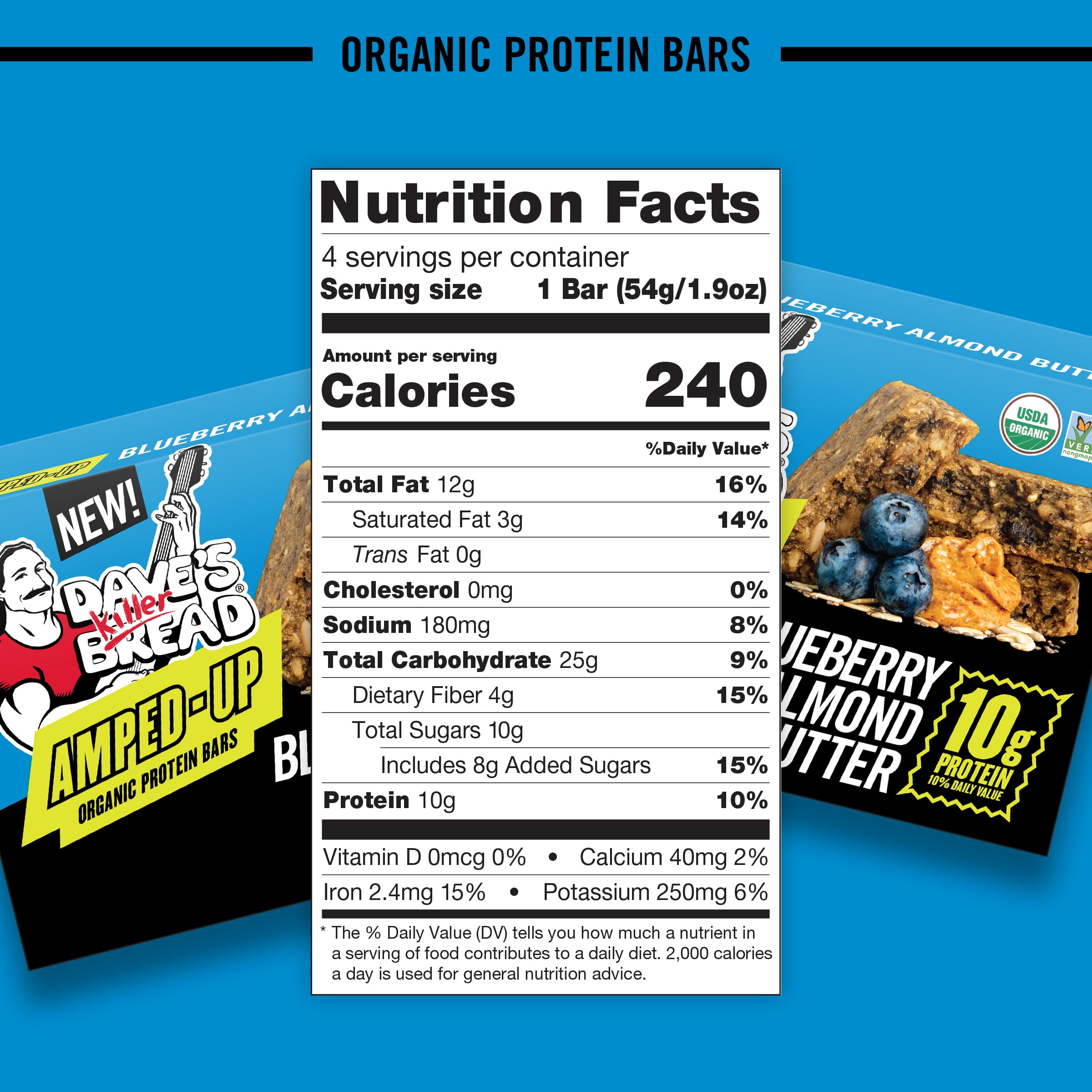 Dave's Killer Bread Blueberry Almond Butter Amped Up Protein Bars, 4 CT (Pack of 3)