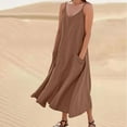 thumbnail image 2 of SMihono Summer Cotton Linen Long Dress for Women 2025 Sleeveless Boho Flowy Dresses Plus Size Loose Comfy Dress with Pockets Brown XXXL, 2 of 6