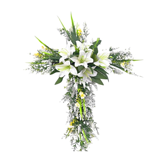 Guirnalda de lirios con forma de cruz de Pascua, decoración colgante, adorno para puerta delantera, señal de bienvenida, flor Artificial para