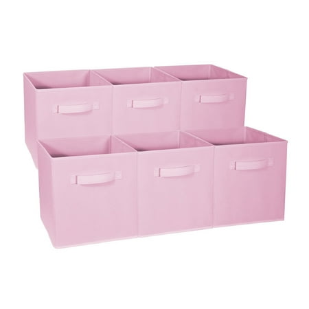 - VGEBY Set of 6 Foldable Fabric Storage Cube Bins Collapsible Cloth Organizer Baskets Contanier, Folding Nursery Closet Drawer with Dual Handles, Bin Basket Container Organizer, Pink