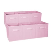 Cube Storage Bin,6-Pack Foldable Storage Bins with Labels,Nonwoven Fabric Cloth Storage Boxs,Drawer Basket Bin Closet Organizer,Clothes Toys Organizer Containers for Nursery,Offices,Home Pink