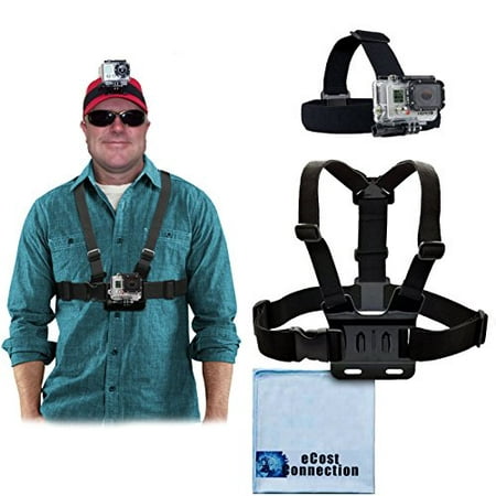 Adjustable Chest Mount Harness and Head Strap Mount for GoPro Hero1, GoPro Hero 2, GoPro Hero3, GoPro Hero3+, GoPro Hero4, Hero4 Session, HERO5 + Microfiber