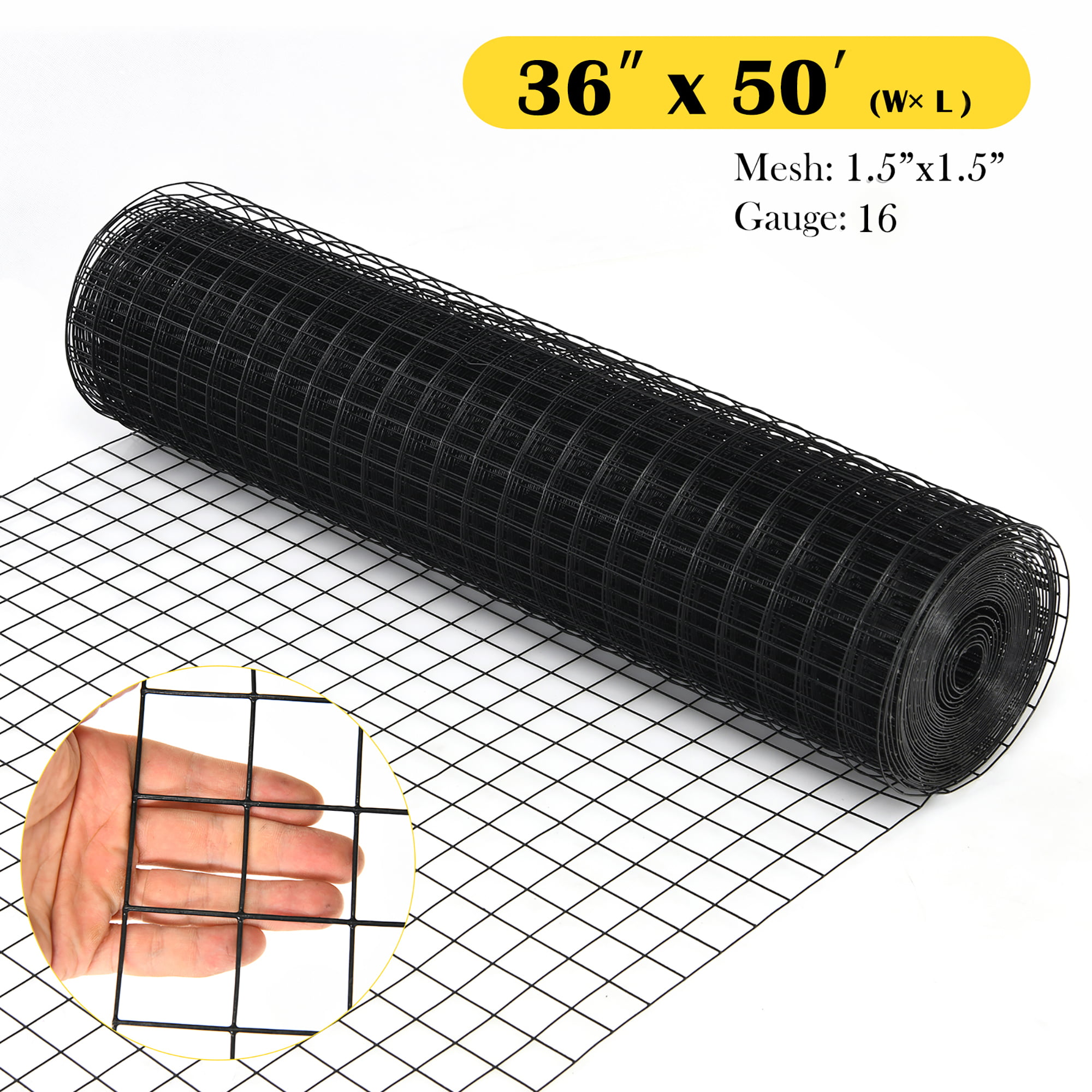 Amagabeli 36inch x 50ft Hardware Cloth 1.5 inch Square 16 Gauge Black Vinyl Coated Welded Fence Mesh Roll for Home and Garden Fence and Pet Enclosures Protect Chickens Rabbits and Farmed Animals