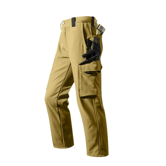 WRKEKC Men's Cargo Pants for Men Solid Color Fleece Lined Winter Outdoor Training Multi-Functional Work Trousers Warm Wear Pants for Chilly Days
