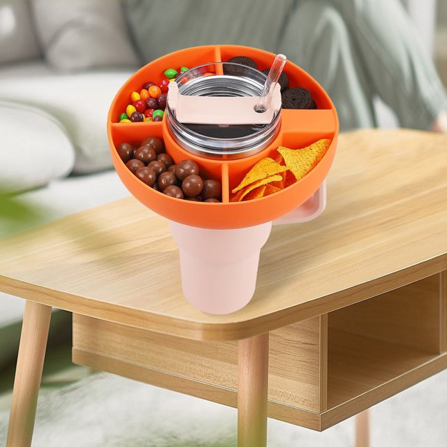 Vaso para beber 2 en 1, 4 compartimentos, silicona, reutilizable, para vaso de 40 oz (naranja)