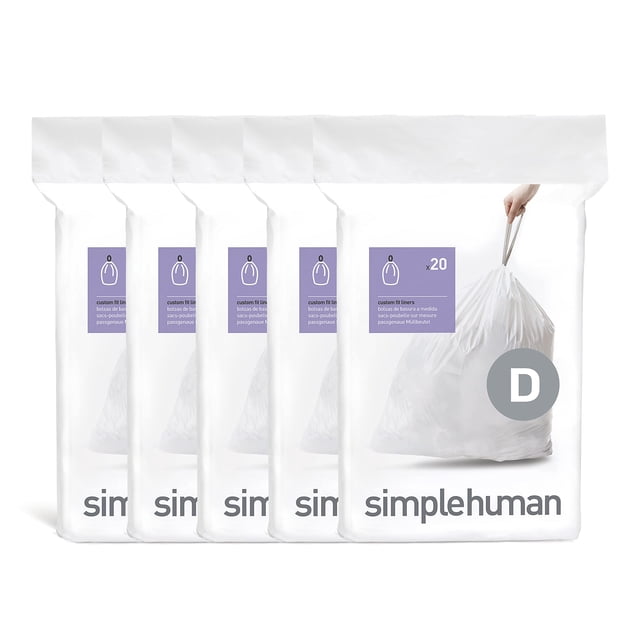Bolsas de basura Simplehuman Code D, 20 litros, 5.3 galones, 100 unidades