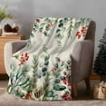 thumbnail image 2 of Winter Floral Flannel Blanket for Bed,Travel and Camping, Christmas Eucalyptus Leaves Red Berry Rustic Super Soft Cozy Blanket for All Seasons 40"x50", 2 of 9