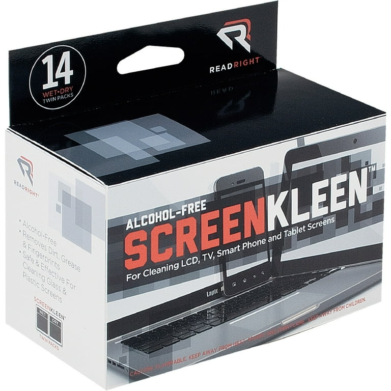 ScreenKleen Alcohol-Free Wipes, Cloth, 5 x 5, Unscented, 14/Box ScreenKleen Alcohol-Free Wipes, Cloth, 5 x 5, Unscented, 14/Box
