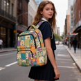 thumbnail image 6 of FKELYI Retro Flower Plaid Print 17 Inch Schoolbag for Girls Primary School Bookbag Kids Backpack with Multi-Pockets Lightweight Casual Daypack Travel Rucksack, 6 of 7