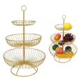 thumbnail image 3 of Cesta de frutas de alambre metálico de 3 niveles para verduras, mesa de cocina moderna para el hogar oro, 3 of 9