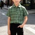 thumbnail image 5 of XuJwPNcy Little Boys Button Down Shirts Short Sleeve Comfy Plaid Tops Infant Collar T-Shirts Kids Summer Outfits with Pocket, 5 of 6