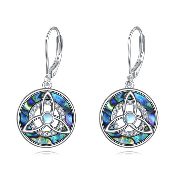 Celtic Earrings 925 Sterling Silver Moonstone Celtic Knot Dangle Earrings Abalone Shell Irish Jewelry Gifts For Women Friend