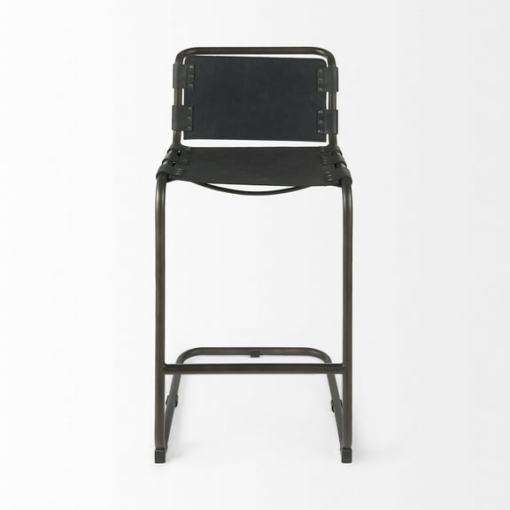 Berbick 21L x 25W x 42H Black Leather W/Gun Metal Gray Frame  Stool