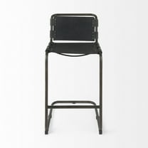 Berbick 21L x 25W x 42H Black Leather W/Gun Metal Gray Frame Stool