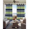 thumbnail image 4 of Navy Blue Green Striped Blackout Curtains, Light Blocking Print Window Curtains, Gradient Horizontal Lines Thermal Insulated Window Drapes for Living Room Kitchen Cafe 2 Panels, 84"W x 84"L, 4 of 9
