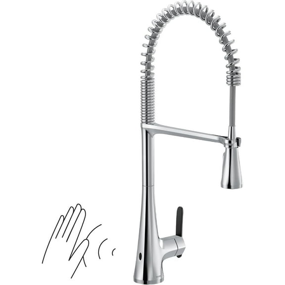 Open Box Moen S5235EWC Sinema Chrome Single-Handle Touchless High Arc Pulldown Kitchen Faucet, Spring Kitchen Sink Faucet with Pulldown Sprayer Head and Wave Motion Sensor