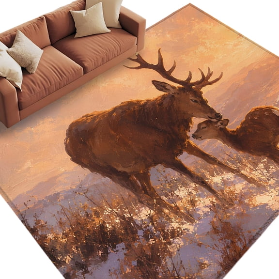 Natural Deer Area Rug 5x7 Washable Rug Non Slip Farmhouse Mountain Herb Scenery Large Area Rug Soft Stainresistant Indoor Floor Carpet for Living Room Bedroom Home Office Dining Room Nursery