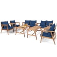 thumbnail image 2 of Gymax 8PCS Patio Conversation Set Wood Frame Furniture Set w/ Navy Cushions, 2 of 10